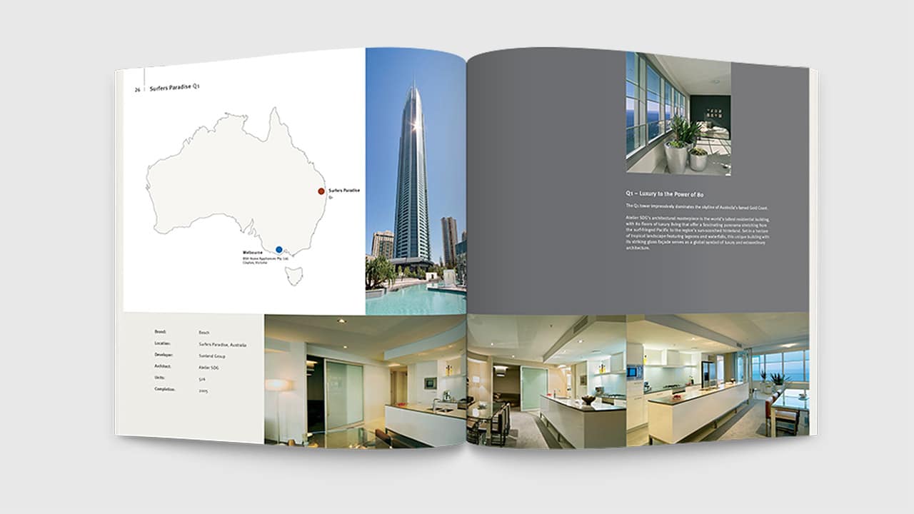 Referenz Printdesign München: Broschüre internationales Objektgeschäft Innenseiten