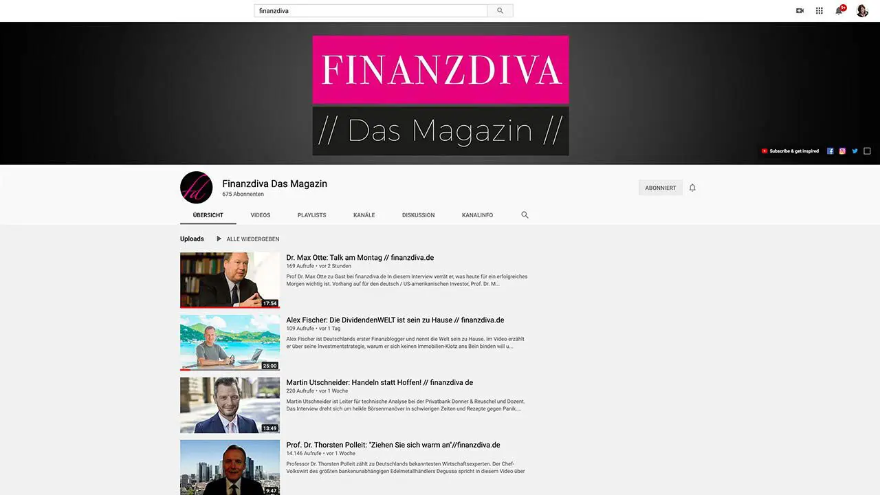 YouTube Channel Design für Finanzdiva