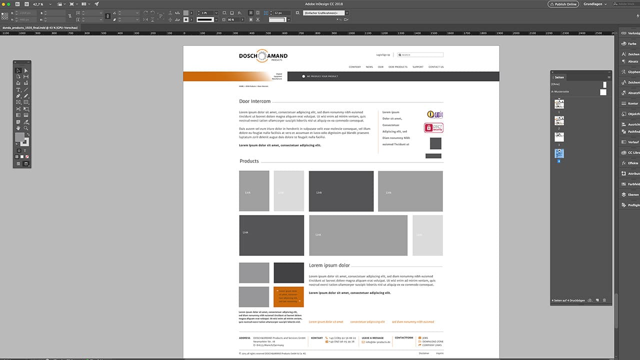 Website Gestaltung Layout Content Elemente Dosch & Amand Products, Webdesign München